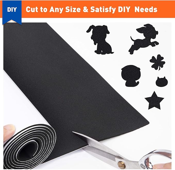 MAGZO Backed Adhesive Foam Padding 1/16" Thick x 12" W x 59" L, Black Thin Neoprene Sheets, Closed Cell Foam Sheet Roll