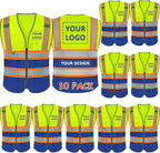 BeautyWill Custom Logo 10/20 Pack Safety Vest Class2 High Visibility Vest with Pockets Breathable Construction Vest Bulk