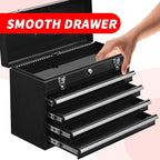 4 Drawers Metal Tool Box Portable Steel Tool Chest with Metal Latch Closure & Key Lock, 20" Powder Coating Top Storage Tray Toolbox with Handle, Suitable for Repair Shop & Garage (Black)