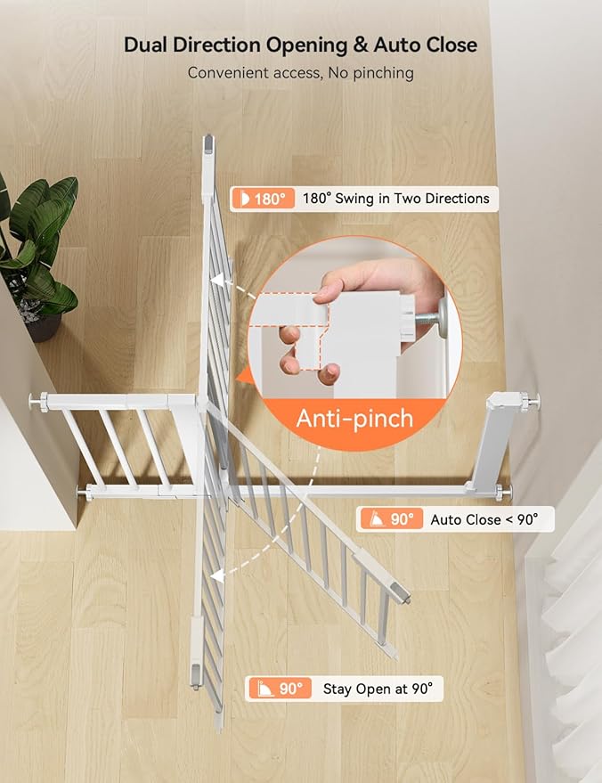 COMOMY 30" Tall Baby Gate for Stairs Doorways, Fits Openings 29.5" to 51.6" Wide, Auto Close Extra Wide Dog Gate for House, Pressure Mounted Easy Walk Through Pet Gate with Door, White