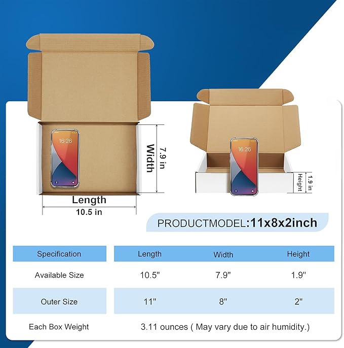 Famagic 30 Pack 11x8x2 Inch Small Shipping Boxes White Corrugated Cardboard Boxes Mailer for Small Business, Mailing Boxes for Packaging Bulk