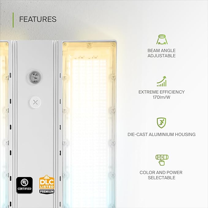 ASD LED Linear High Bay Light Fixture, Commercial Shop Lighting | 3CCT, Dimmable, Angle Adjustable, DLC Premium, UL Listed | 220W 36000LM 3500-5000K 100-277V | Warehouse, Garage, Workshop Lamp | White