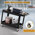 2-Tier Rolling Tool Cart,Heavy-Duty Plastic Service Cart with Lipped Shelves,550 lbs Capacity Utility Cart,Flat Top 46 x 26 Inch Rolling Work Carts for Garage,Salon,Kitchen,Office-Black