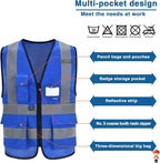 A-SAFETY Blue safety vests Reflective Safety Vest Hi Vis Bright Neon Color with 4 Reflective Strips 8 Pockets, Blue