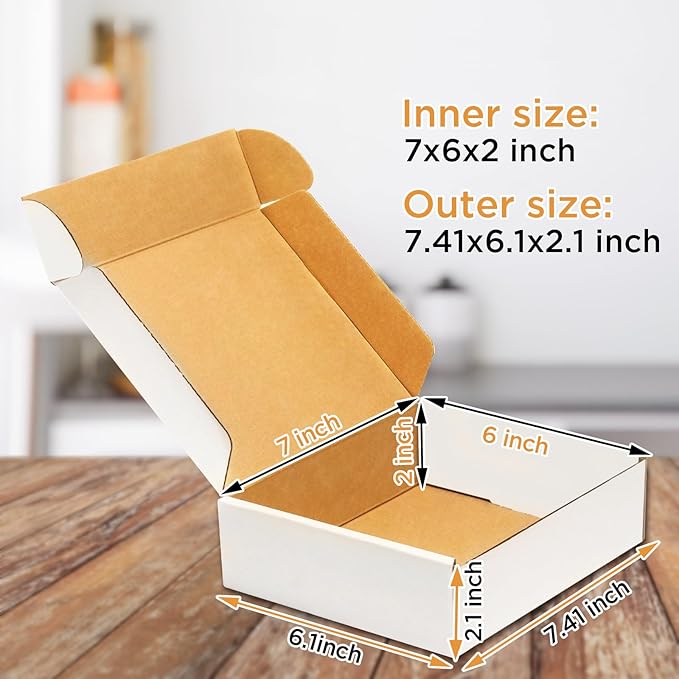 50 Pack, Small Shipping box, 7x6x2'',Corrugated Mailer,Wonfer Cardboard Box, White