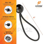 Xpose Safety Bungee Ball Cords 6" 10 Pack Heavy Duty Black Stretch Rope with Ball Ties for Canopies, Tarps, Walls, Cable Organization