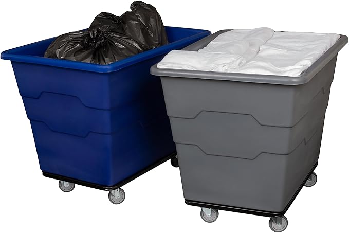 Commercial 16 Bushel Utility Cart with Steel Base, Poly Box Basket Truck, Laundry Cart, and Rolling Trash Bin, 47-Inch x 34.75-Inch x 35.5-Inch, 1000 Pound Weight Capacity, Blue
