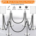 Blulu 8 Sets Stainless Steel Stanchion Set 8 Crowd Control Poles 7 Velvet Ropes and 2 A4 Sign Holders Carpet Ropes and Hollow Base Poles Easy Assembly Safety Barrier for Event Party(Silver)