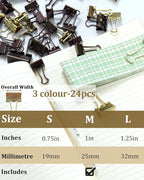 Standard Binder Clips 1in 24-Pack - Bronze Office Clips for Documents & Crafts