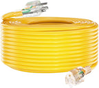 HUANCHAIN 50 ft 12/3 Gauge Heavy Duty Outdoor Extension Cord Waterproof with Lighted, Flexible Cold Weather 3 Prong Electric Cord Outside, 15A 1875W 125V 12AWG SJTW, Yellow, ETL Listed