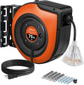 Retractable Cord Reel, 75 FT Heavy Duty Extension Cord, 14AWG/3C SJTOW, 3 Grounded Outlets Lighted Triple Tap, 10A Circuit Breaker, Wall/Ceiling Mounted, UL Listed, Black B75CR06