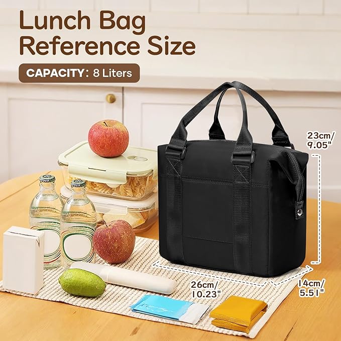 coowoz Lunch Box for Women Insulated Adult Lunch Tote Cooler Bag loncheras para mujer Lunchbox Lunchbag for Men Work Picnic Office Beach Black