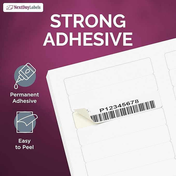 NextDayLabels - 3-7/16" x 2/3" Rectangular Sticker Labels for Printer - White Laser/Inkjet Printer Labels Return Address Labels Shipping Label Stickers (250 Sheets, 30 Per Sheet, 7500 Labels)