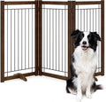 Wire Dog Gate Solid Wood Frame, Anti-Chewing, 3-Panel, 36" Height, 60" Width, Indoor Freestanding Pet Gate Foldable Wooden Dog Fences for Stairs, House, Doorway, Walnut Color