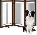 Wire Dog Gate Solid Wood Frame, Anti-Chewing, 3-Panel, 36" Height, 60" Width, Indoor Freestanding Pet Gate Foldable Wooden Dog Fences for Stairs, House, Doorway, Walnut Color