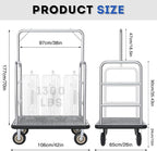 Hotel Luggage Cart, 1300LBS Load Capacity Bellman's Cart with 8" Wheels, Brushed Stainless Steel Commercial Grade Hotel Luggage Trolley with Grey Carpeted Deck for Hotels (42''L x 26''W x 70''H)