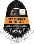 Rubber Bungee Cords with Hooks 50 Pack 31 Inch (47” Max Stretch) Heavy-Duty Black Tie Down Straps for Outdoor, Tarp Covers, Canvas Canopies, Motorcycle, and Cargo - by Xpose Safety