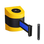 Crowd Control Warehouse - CCW Series WMB-220 Fixed Wall Mount Retractable Belt Barrier - 15 Foot, Black Horizontal Blue Stripe Belt with Yellow ABS Case