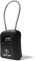 Iron Lock® Key Lock Box Portable with Cable Shackle & Wall Mount – Waterproof Metal Lock Box for Keys with 4-Digit Combination & Resettable Code – Indoor/Outdoor Key Safe (Black, Medium)