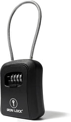 Iron Lock® Key Lock Box Portable with Cable Shackle & Wall Mount – Waterproof Metal Lock Box for Keys with 4-Digit Combination & Resettable Code – Indoor/Outdoor Key Safe (Black, Medium)