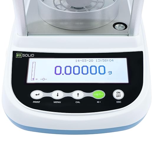 U.S. Solid Semi-Micro Lab Scale, 62 g x 0.01 mg / 120 g x 0.1 mg, Analytical Balance 10 Weighing Units, Automatic Internal Calibration, RS232 Interface, Multi-Language Support (EN, FR, DE, IT, ES, PT)