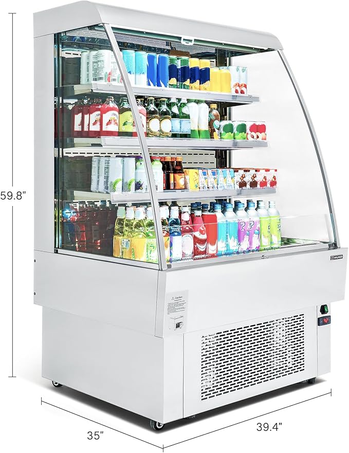 Wilprep 39"" Vertical Open Air Merchandiser with Curved Display & 13.4 cu. ft. Volume, Silver