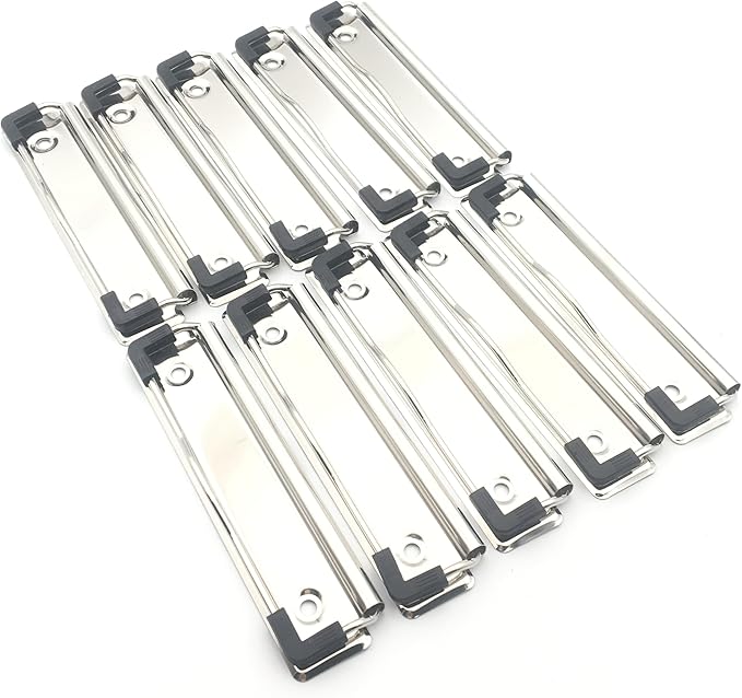 Shuokecrafts10 Pack Metal Clipboard Clips with Rubber Grips and Hanging Hole (12cm with Rubber Grip)