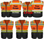 Safety Vest Customize Logo with 5 Pockets & Zipper Reflective High Visibility Vest Class 2 Outdoor Workwear