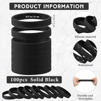 Liliful 100 Pcs Silicone Rubber Wristbands Rubber Wristband Bracelet Bands for Silicone Wristbands for Women Men(Black)