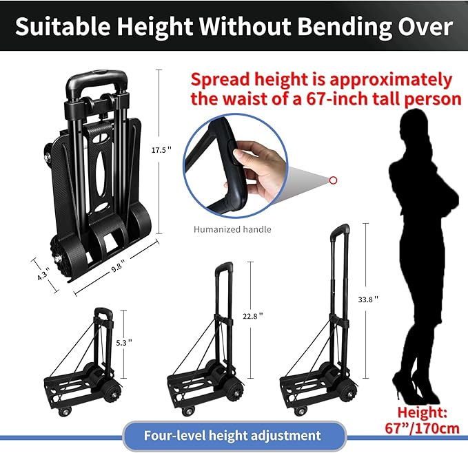 Folding Hand Truck-200 Lbs Trolley Utility Cart, Portable 4-Wheels Lightweight Utility Cart,90KG Heavy Duty Luggage Cart for Moving Airport Travel Shopping and Office Use