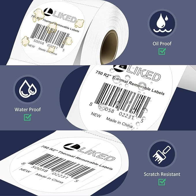 L LIKED 2" Round Direct Thermal Labels for Block, Permanent Adhesive Circle Label & Compatible with Rollo, Zebra and Other Desktop Printers (10 Roll, 7500 Labels)