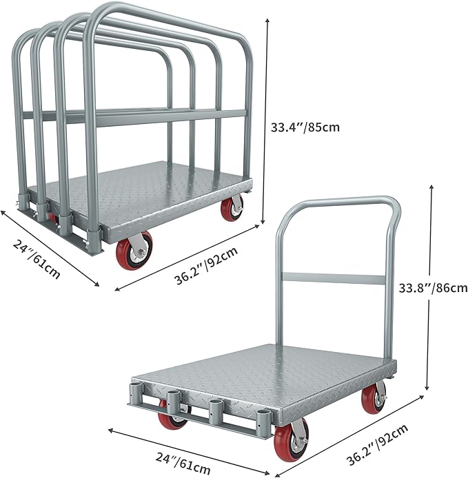 YITAHOME 2 in 1 Drywall Cart Heavy Duty, Folding Platform Carts with Wheels, Heavy Duty Platform Cart with Sides, Steel Panel Truck Carts with 4 Hand Drails