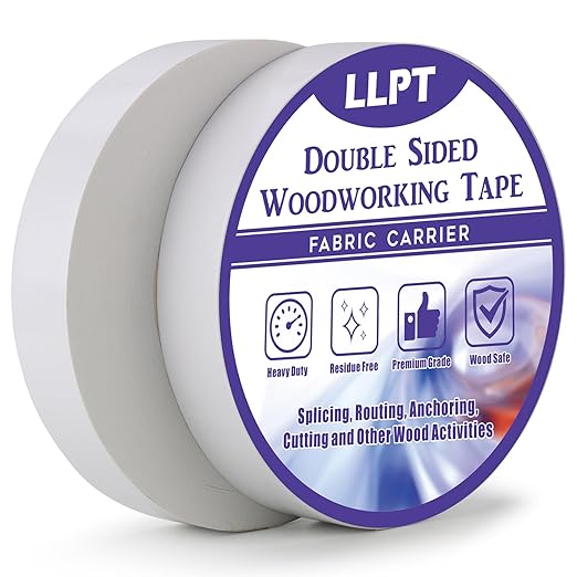 LLPT Double Sided Woodworking Tape 1" x 90Ft Each 2 Pack Double Face Turner Woodworker Adhesive Tape Removable Residue Free for Wood Template (WT1090W2)
