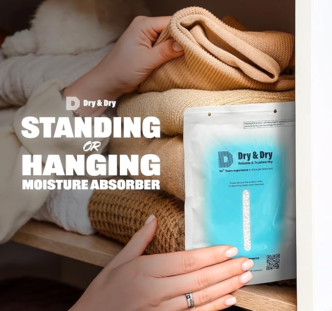 Dry & Dry 48 Pack White Moisture Absorbers - Dehumidifier for Basements, Closets, Bathrooms & Laundry Rooms - 4 Times Faster Absorption