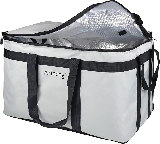 Food Delivery Insulated Bag, Insulated Cold Meal Bag, Built-in Base Plate, For Hot and Cold Food Takeout, Commercial Catering Transportation - 23 * 14 * 15 inches (NO Partitioned, Grey)