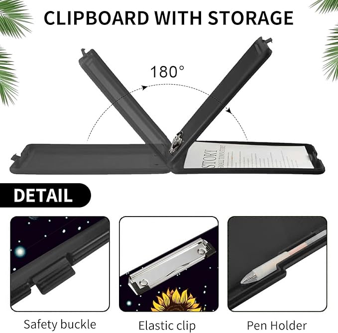 A4 Clipboards,Folder Clipboard with Storage Elephant Sunflower Heavy Duty Clip Boards Waterproof Nursing Plastic File Folder Storage Box Clipboard Case for Teacher,Doctor,Office