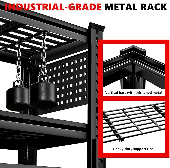 SILVEL 48.2" W Garage Shelving, 5000LBS Heavy Duty Metal Shelving, 2025 Grid Storage Shelves with 2 Side Pegboards, Industrial 5 Tier Shelves for Basement Pantry Warehouse Supermarket, 10 Pack