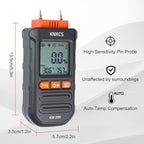Wood Moisture Meter for Lumber - Ideal Moisture Meter for Wood, Firewood, Lumber, Bricks, Floors, Drywall - Accurate to 0.1% with Backlit LCD, Temperature & Humidity Display