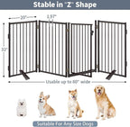 Metal Freestanding Dog Gates with Door for Outdoor Indoor,80'' Extra Wide 32'' Tall Free Standing Dog Gate for Doorways,Large Openings,Deck,Yard,Foldable Safety Pet Fence(Black,4 Panels)