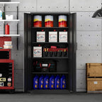 Metal Storage Cabinet-71” Tall Steel File Cabinets with Lockable Doors and Adjustable Shelves-Black Steel Storage Cabinet for Home, School, Office, Garage