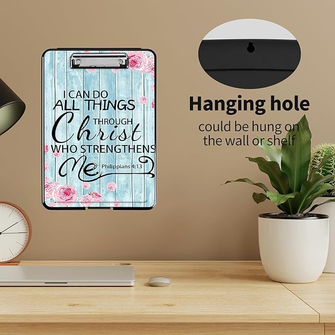 A4 Clipboards,Heavy Duty Waterproof Nursing Plastic Folder Clipboard with Storage Clip Boards,File Folder Storage Box Clipboard Case for Teacher,Doctor,Offices,Bible Verses Philippians 4-13