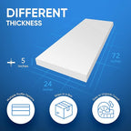 AK Trading CO. AK-Trading Upholstery High Density 5"" Height x 24"" Width x 72"" Length-Home or Commercial Use Seat Replacement Cushion-Made in USA Foam (FOAM-HD-5x24x72)