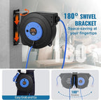 VEVOR Retractable Extension Cord Reel, 45 FT, Heavy Duty 12AWG/3C SJTOW Extension Power Cord with Lighted Triple Tap Outlet, 15A Circuit Breaker 180° Swivel Bracket for Ceiling or Wall Mount, Blue