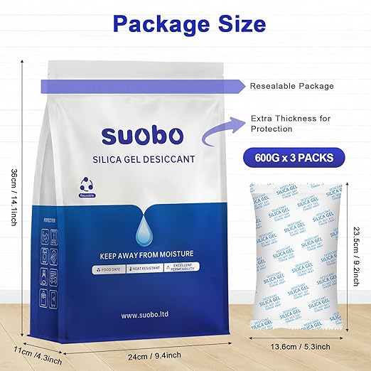 Large Silica Gel Packets, 600 Gram 3 Packs Desiccant Packs Reusable, Dehumidifier Packs for Car Desiccant, Large Moisture Absorbers for Car, Safe, 3D Filaments, Basement Garage