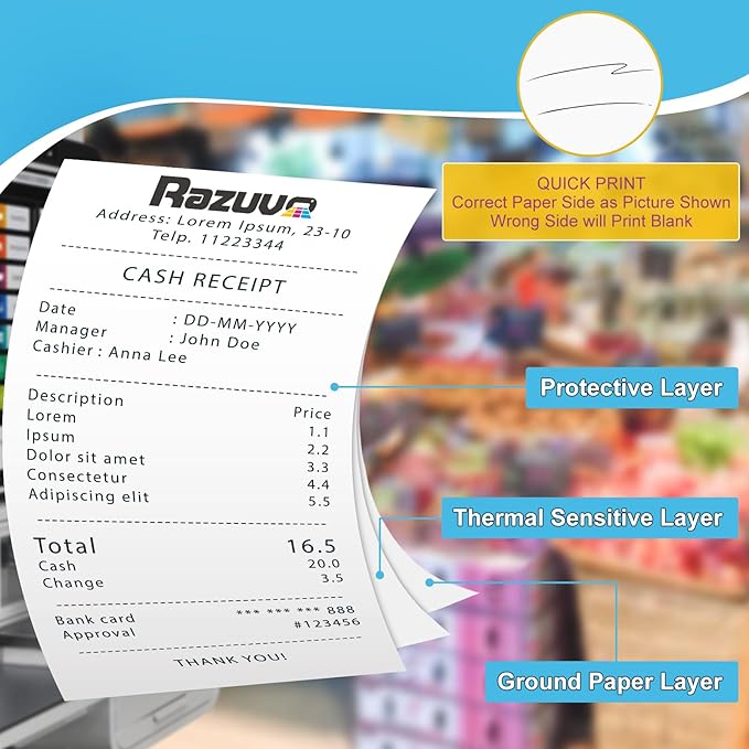 3 1/8 X 273 Thermal Receipt Paper Rolls- Fits All Pos Cash Registers, For Clover POS Cash Register Printers-Premium Quality German Paper- 50 Rolls