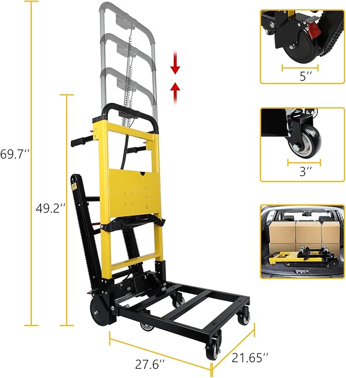 Electric Stair Climbing Dolly, Heavy Duty, Powered Stair Climber Dolly Cart with 6 Wheels Motor Powered for Furniture Logistics Warehouse, Black & Yellow, 200W