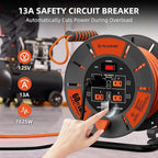 60 FT Retractable Extension Cord Reel, 14AWG SJTOW Heavy Duty Power Cord with 4 Grounded Outlets, USB-A & USB-C Ports, 13A Circuit Breaker, Hand Crank for Indoor Outdoor Use, ETL Listed, Orange