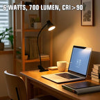 Clamp Desk Lamp, Clip on Reading Light, 3000K-6500K Adjustable Color Temperature, Multiple Illumination Modes, CRI>90, 6Watts (Adapter Not Included)