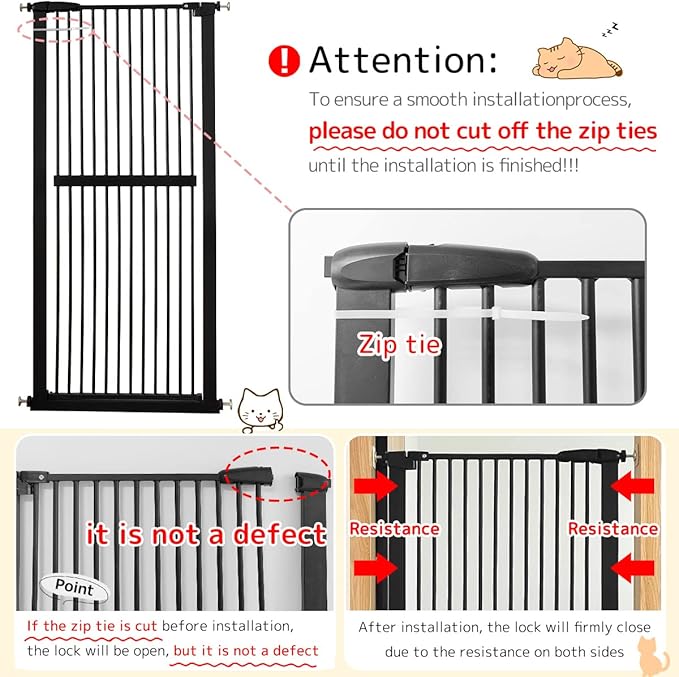 Lumizone Extra Tall Cat Gate 61.02" High Pressure Mounted Extra Wide 34.06"-38.38" (17Sizes) 1.37" Gap No Drilling Auto-Close Tall Pet Gate for Dogs (Black, 34.06"-38.38" W)