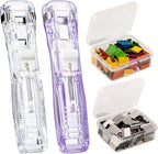 Reusable Portable Paper Clam Clip Dispenser 40 Sheet Capacity-2Pcs Dispenser 100 Metal Refill Clips (50 Silver + 50 Color) for Home School Desk Office (Lilac)